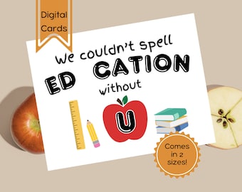 No podríamos escribir "Educación sin ti" Tarjeta de agradecimiento imprimible de Apple en PDF / Fin de curso / Agradecimiento / Descarga digital