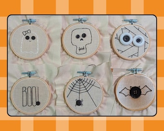 Individual Embroidered Button 3" Hoops | Finished Button Embroidery Decorations | Seasonal | Fall | Halloween | Spooky Season