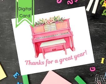 Tarjeta de agradecimiento imprimible para profesores o instructores de música (PDF) / Fin de curso / Agradecimiento / Descarga digital
