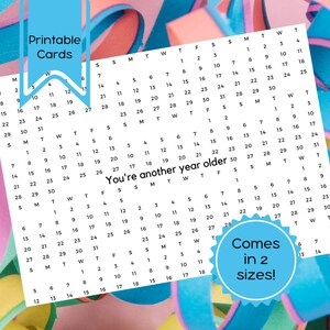 Calendar Birthday Blank 7&quot;x5&quot; Printable Card PDF | Digital Download