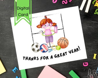 Tarjeta de agradecimiento imprimible para educación física o entrenador (PDF) / Fin de curso / Agradecimiento / Descarga digital