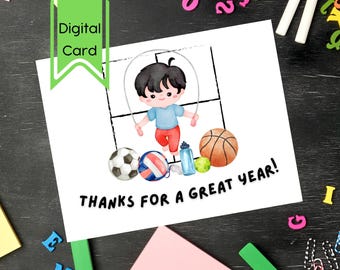 Tarjeta de agradecimiento imprimible para educación física o entrenador (PDF) / Fin de curso / Agradecimiento / Descarga digital
