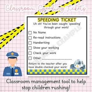 Classroom Speeding Ticket | Teacher Ticket | Pupil Correction Checklist | Behaviour Management | School Resources | Classroom Resource