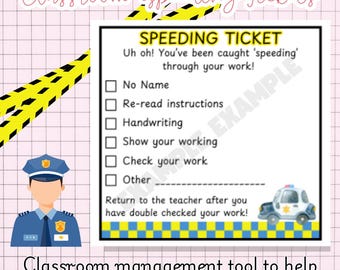 Classroom Speeding Ticket | Teacher Ticket | Pupil Correction Checklist | Behaviour Management | School Resources | Classroom Resource