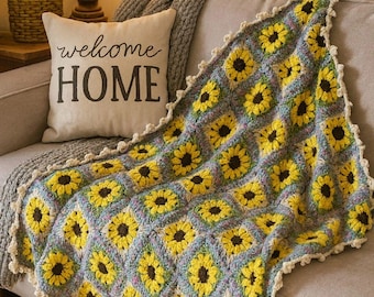 Handmade Sunflower Crochet Blanket – 48" x 42"