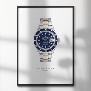 Rolex Submariner - 16613LB - Yellow/Gold  | High-Quality Watch Art Prints | Perfect for Watch Enthusiasts and Decor