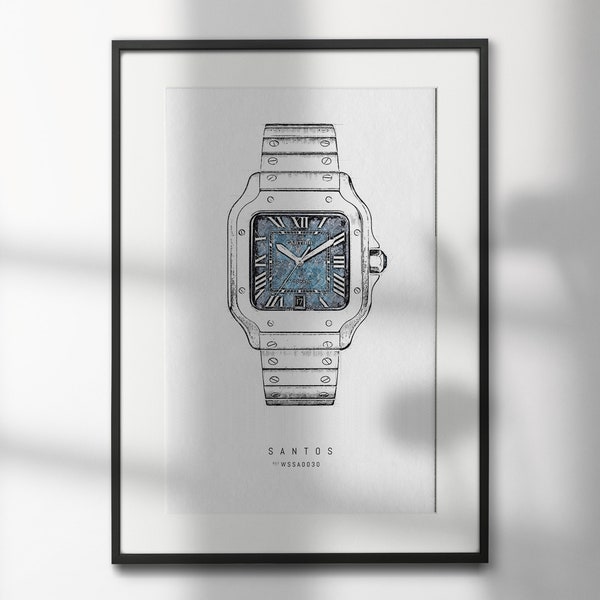 Cartier SantosWSSA0030 | Hoogwaardige horlogekunstafdrukken | Perfect voor horlogeliefhebbers en decor