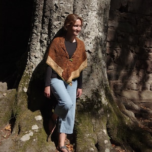 Scarf: Anchor – semi-circular - rust, gold-beige, green - cape, shawl - cozy, hand-dyed - wool malabrigo with Manos del Uruguay
