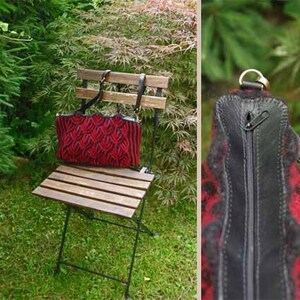 Sac: branches de sapin rouge - Noir / Rouge - cuir / feutre tricoté / doublure en coton - tricoté et cousu à la main - bracelet réglable - durable