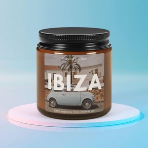 Vintage IBIZA Soja Kerze Bernstein Glas Alte Schulauto Ästhetische Wohnkultur Party In Europa Sommer Urlaub Kerzen Demure Bescheiden Cutesy