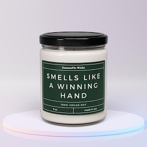 Cheira como uma mão vencedora Vela de soja Decoração para casa Presentes para jogadores de cartas Jogos de tradição familiar Decoração de mesa de pôquer Aromas luxuosos e não tóxicos