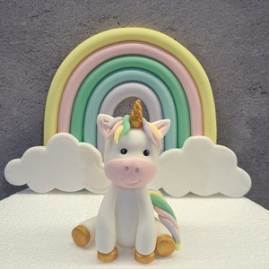 Edible Fondant Unicorn And Rainbow Cake Topper Set/ Unicorn  Figurines