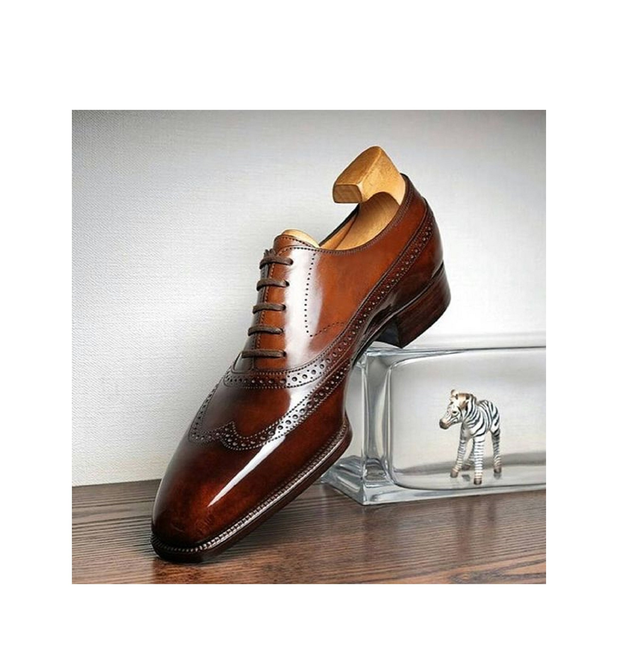 Elegant Men's handmade Wing Tip Brogue Brown Leather Shoes, custom made  dress men shoes