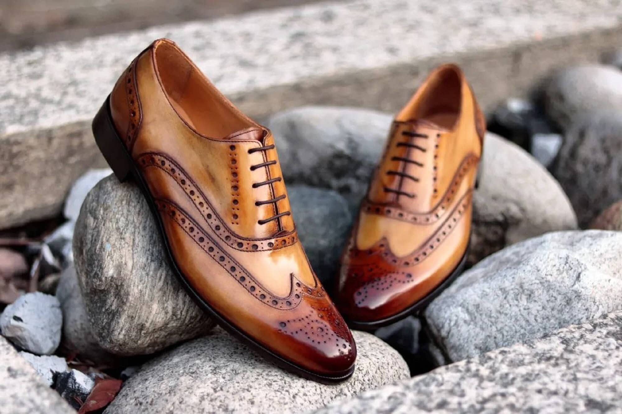 Elegant Men's handmade Wing Tip Brogue Brown Leather Shoes, custom made  dress men shoes