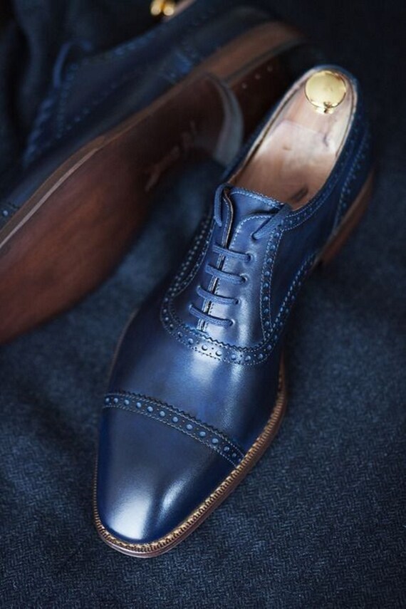 blue white dress ROYAL LUXE Men's Blue Leather Loafer Dress Shoes with Metal Buckle Accent main image 1