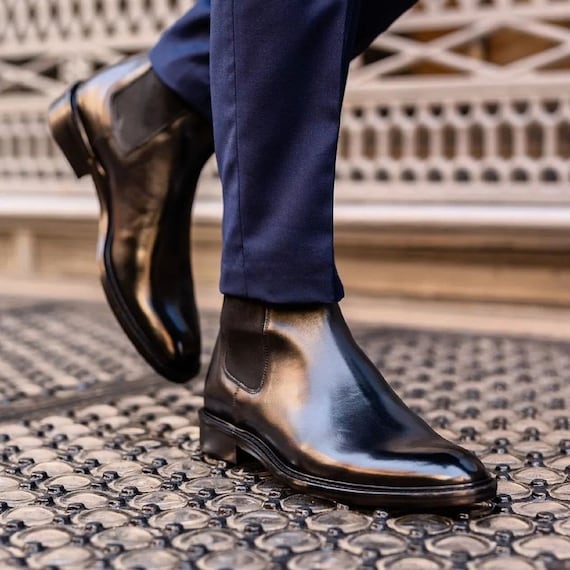 Men Handmade Leather Chelsea Black Boot - Etsy