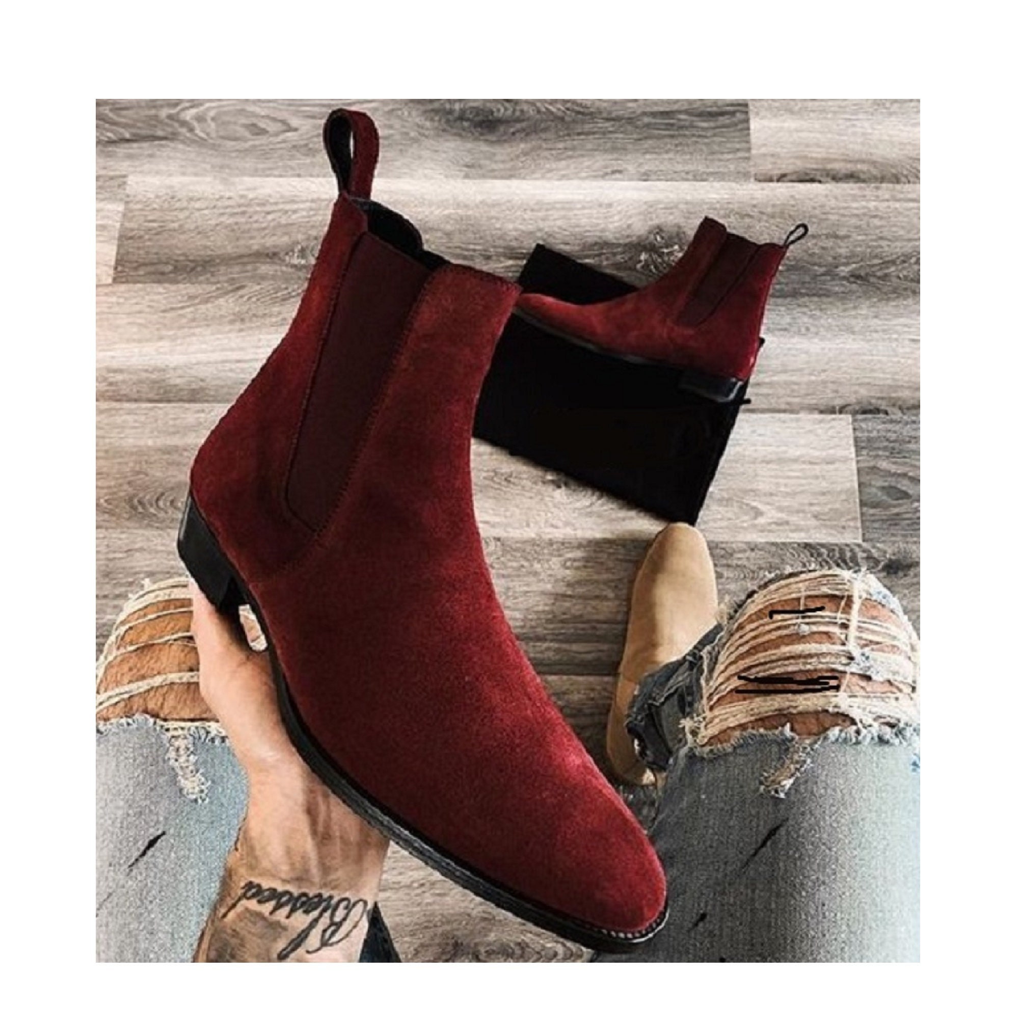 Handmade Chelsea Boots Red Color Ankle High Boot for - Etsy