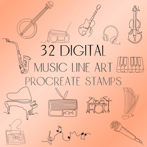 32 music line art procreate stamps