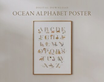 Ocean Alphabet Watercolor Nursery Poster (Digital Download)