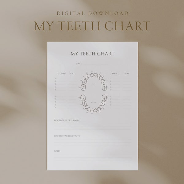 BABY Tooth Chart, Printable Tooth Eruption Chart & Lost Tooth Chart, Baby Tooth Tracker, Baby Teeth Keepsake, DIGITAL DOWNLOAD