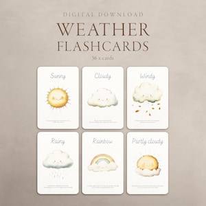 Weather Flashcards for Kids – Montessori Printable Learning - Preschool Sensory Cards - Homeschool Nature Activity - Digital Download