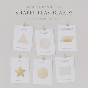 16 cartes flash formes aquarelle - matériel préscolaire - imprimables pour l'école à la maison - matériaux Montessori - géométrique - TÉLÉCHARGEMENT NUMÉRIQUE