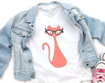 Youth Cat with Glasses, Atomic Cat Shirt, MCM Cat Tshirt, Sexton Cat Tee, Siamese Cat Shirt