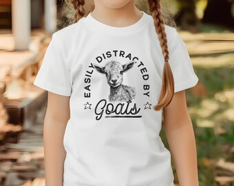 Youth Easily Distracted By Goats, Goat Lover Gift, Farm Girl Shirt, Farmers Market Shirt, Farm Animal Shirt