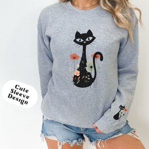 Atomic Cat Pullover, MCM Sweatshirt, Vintage Cat Shirt, Funny Cat Sweatshirt, Atomic Era, Cat Mom Sweater, Floral Cat Shirt image 1