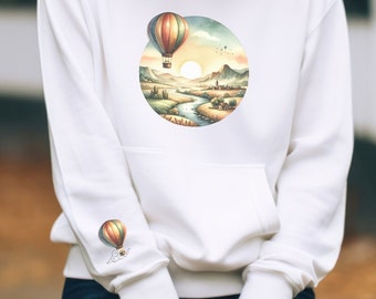 Hot Air Balloon Hoodie, Adventure Time Sweatshirt, Wanderlust Pullover, Happy Trails, Traveler Sweater, Balloon Lover Gift