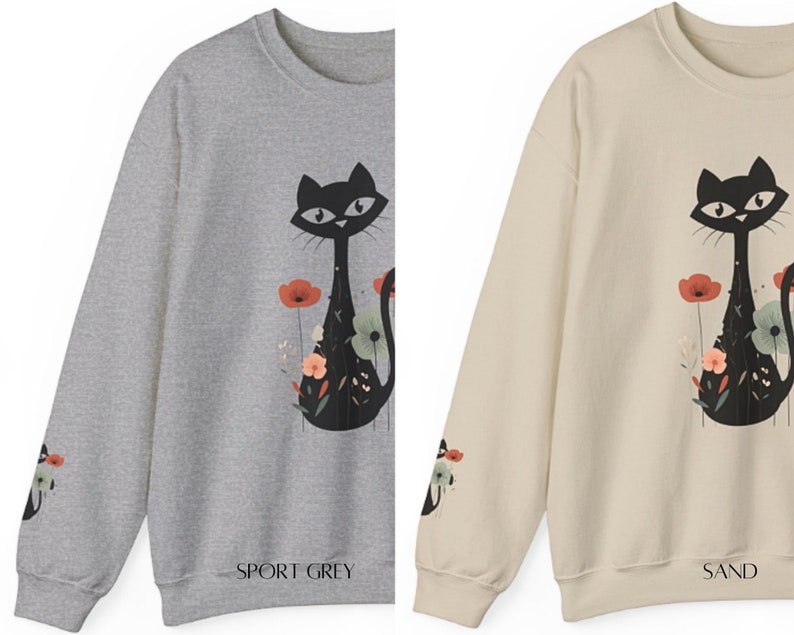Atomic Cat Pullover, MCM Sweatshirt, Vintage Cat Shirt, Funny Cat Sweatshirt, Atomic Era, Cat Mom Sweater, Floral Cat Shirt image 5