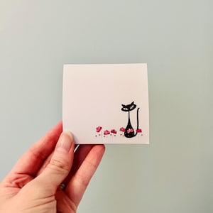 Atomic Cat Sticky Notes, Black Cats Pink Flowers Stationery, Retro Midcentury Notepad