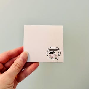 Atomic Cat Sticky Notes, Black Cats Fish Bowl Stationery, Retro Midcentury Notepad