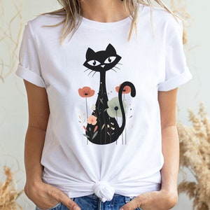Floral Atomic Cat Shirt, Mid Century Cats, MCM Cats Tshirt, Crazy Cat Lady Shirt afbeelding 1