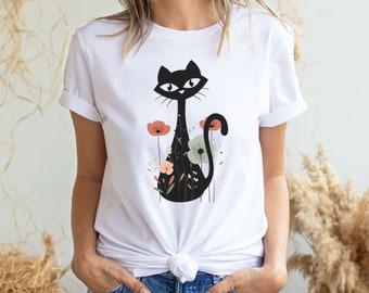 Floral Atomic Cat Shirt, Mid Century Cats, MCM Cats Tshirt, Crazy Cat Lady Shirt
