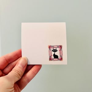 Notatki samoprzylepne Atomic Cat, czarne koty, różowa ramka, notatnik retro z połowy wieku