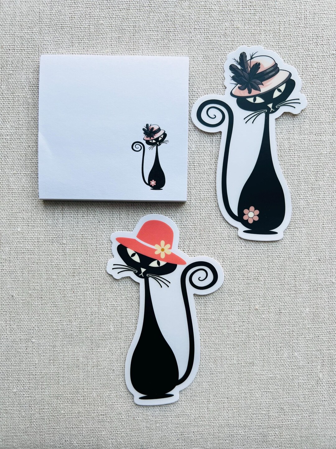 Atomic Cats in Hats Stationery Set – Retro Post-it Note Pad & Sticker ...