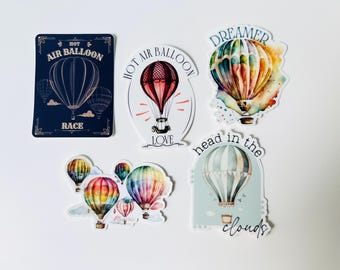 Hot Air Balloons Sticker Set, Five Stickers, Bundle Hot Air Balloon Vinyl Decals