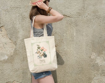 Peony Bouquet Tote, Peony Print Bag, Hopeless Romantic Bag, Pink Peonies Market Tote, Garden Blooms Canvas Bag