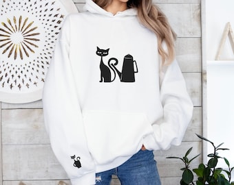 Cat Coffee Sweatshirt, Atomic Cat, Vintage Cat Hoodie, Meow Pullover, Atomic Era, Sexton Cats, Coffee Drinker, Perculator Sweats