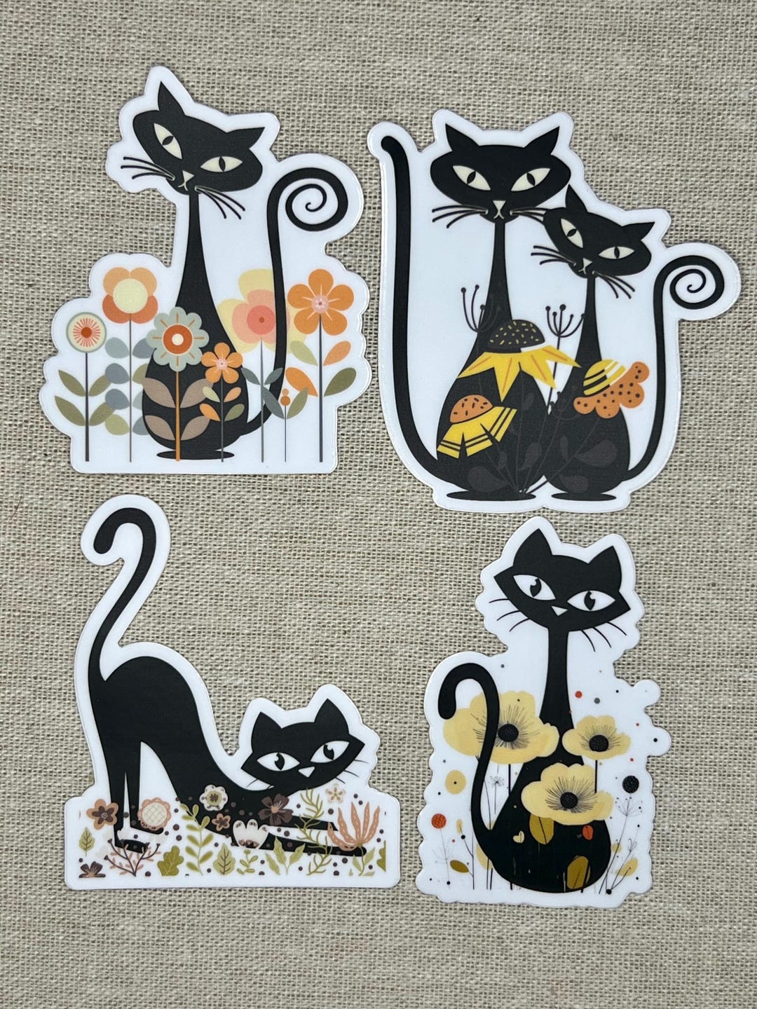 Atomic Cat Sticker Bundle, Set of Four Stickers, Retro Cats Decal Group ...