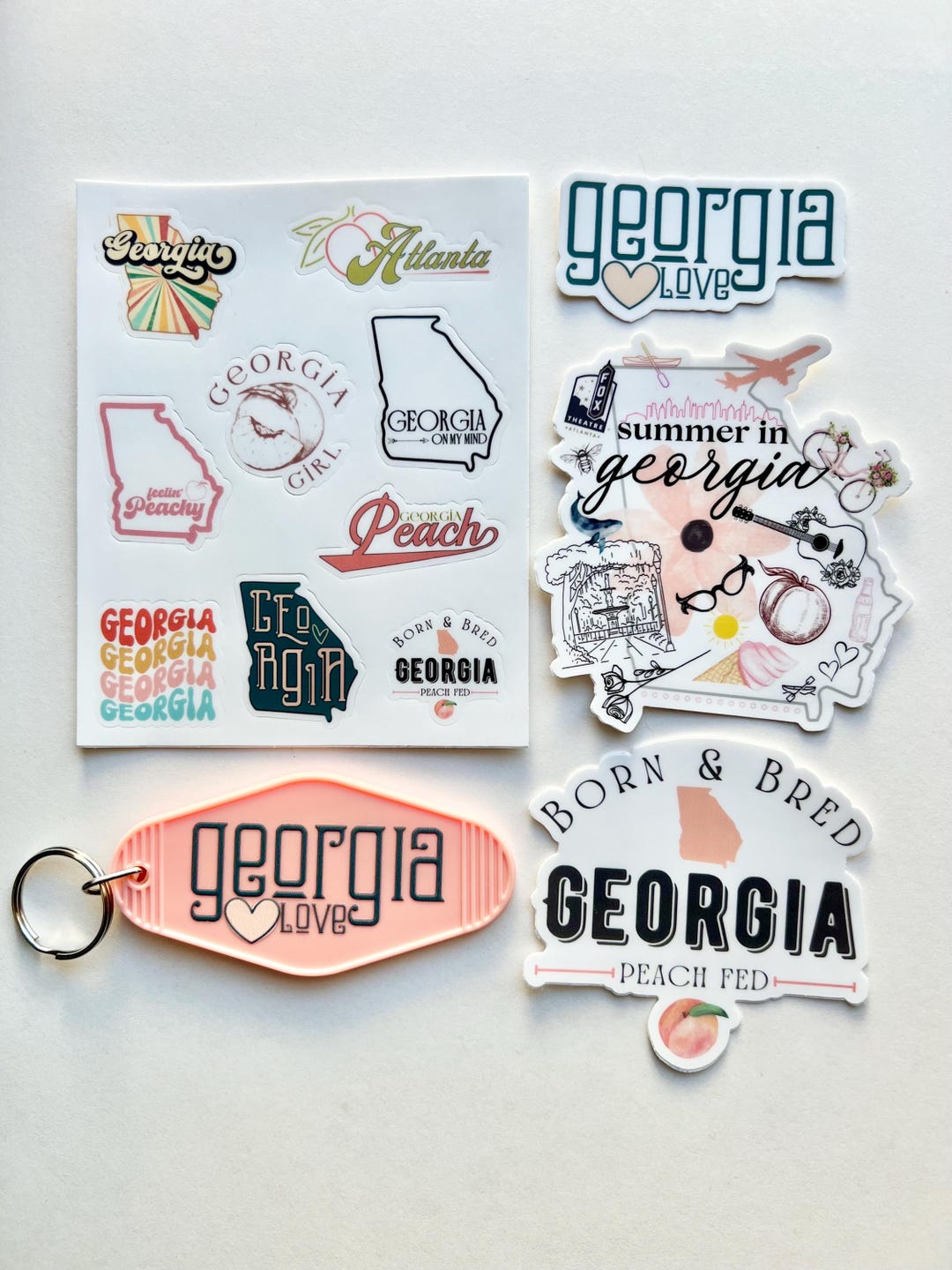 Georgia Sticker Pack With Peach Motel Keychain, Retro Georgia Stickers ...