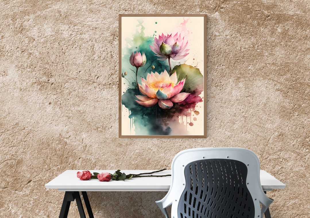 Lotus Watercolor Art Lotus Flower Home Decor Lotus Art Etsy