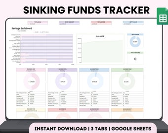 Savings Tracker Spreadsheet Google Sheets | Sinking Funds Savings Tracker Dashboard | Personal Finance Planner for Savings Goals