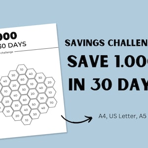 Savings Challenge Printable | Money Challenge save 1.000 in 30 days | Money Saving Challenge Printable | 1K Savings Challenge | Savings Goal