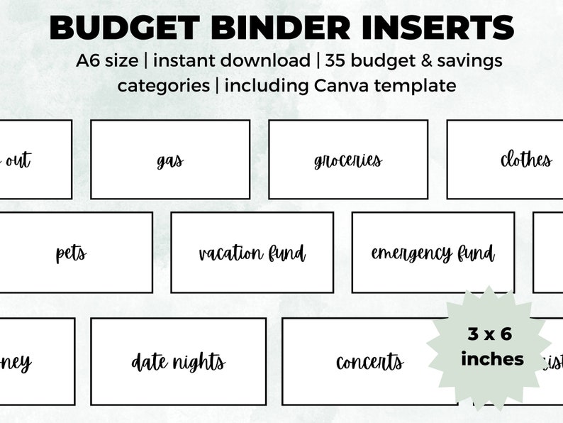 Budget Binder Inserts for Cash Stuffing | Fits A6 Cash Envelopes | 35
