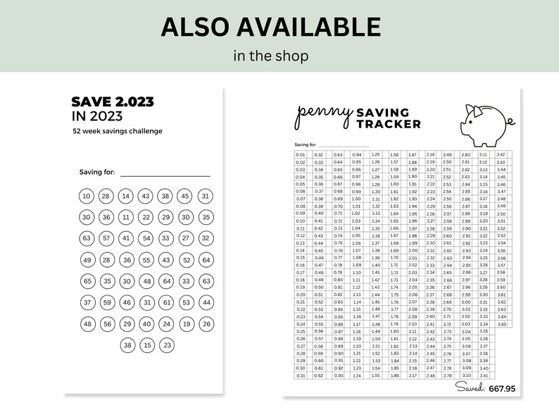 52 Week Savings Challenge Printable for Binder, Envelope or Letter/a4
