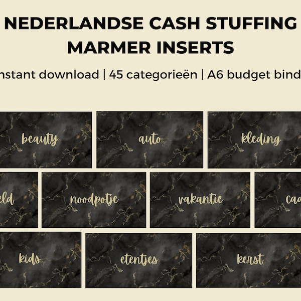 Cash stuffing Nederlands | A6 Budget Binder Dashboards NL | Chique marmer cash envelope inserts | Budgetplanner | Geldmapje | Zipper pouch