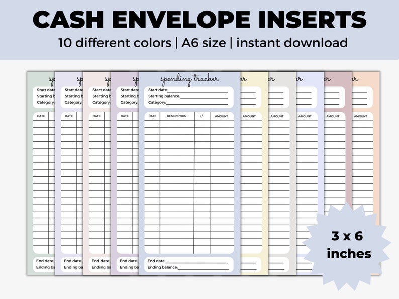 Cash Envelope Inserts | Budget Binder Inserts | A6 Spending Tracker ...