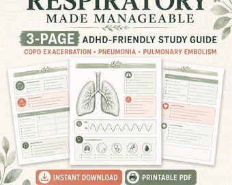 Studiegids voor ademhalingszorgverpleging, ADHD-vriendelijke medisch-chirurgische aantekeningen, 3 pagina's tellende printbare PDF